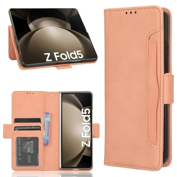 ELEHOLD Wallet Case for Samsung Galaxy Z Fold 5 2023, Premium Leather with Detachable Card Slots Magnetic Closure Kickstand Function Folio Leather Purse Phone Case for Samsung Z Fold 5 , Pink