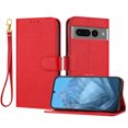 thumbnail image 1 of ELEHOLD Wallet Case for Google Pixel 7 Pro, Shockproof Leather Stand Case with Magnetic Clasp & Hand Strap,Red, 1 of 6