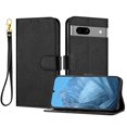 thumbnail image 1 of ELEHOLD Wallet Case for Google Pixel 7A, Shockproof Leather Stand Case with Magnetic Clasp & Hand Strap,Black, 1 of 6