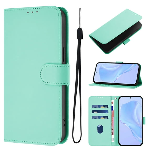 ELEHOLD Wallet Case for Samsung A70 6.7 (2019), PU Leather Stand Case with 3 Card Holders & Wrist Strap, Shockproof TPU Inner Flip Cover,Mint
