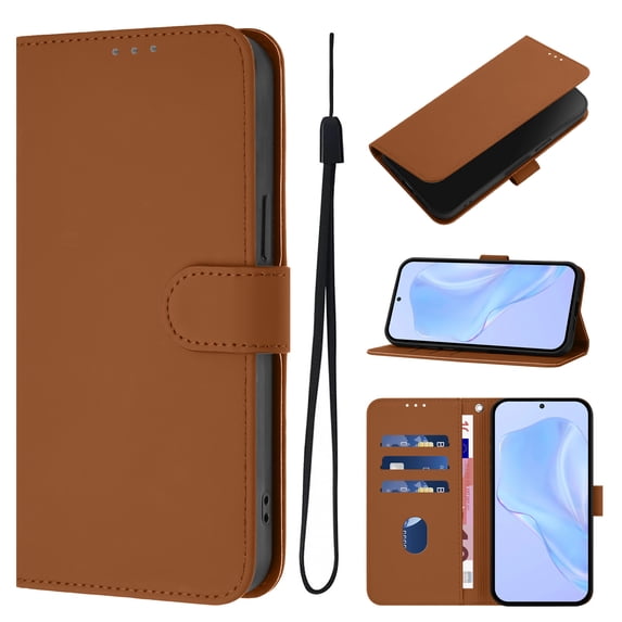 ELEHOLD Wallet Case for Samsung Galaxy A15, PU Leather Stand Case with 3 Card Holders & Wrist Strap, Shockproof TPU Inner Flip Cover,Brown