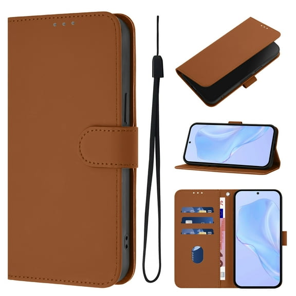 ELEHOLD Wallet Case for Samsung Galaxy A32 4G, PU Leather Stand Case with 3 Card Holders & Wrist Strap, Shockproof TPU Inner Flip Cover,Brown
