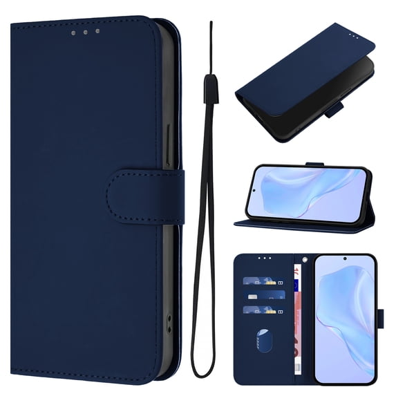 ELEHOLD Wallet Case for Samsung Galaxy A52, PU Leather Stand Case with 3 Card Holders & Wrist Strap, Shockproof TPU Inner Flip Cover,Navyblue