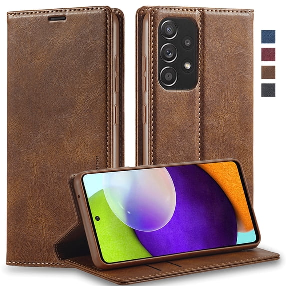 ELEHOLD Wallet Case for Samsung Galaxy A53 5G, Magnetic Leather RFID Blocking Card Slots Kickstand Shockproof Protection Cover,Brown