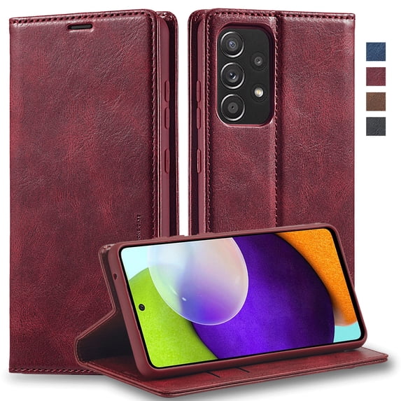 ELEHOLD Wallet Case for Samsung Galaxy A53 5G, Magnetic Leather RFID Blocking Card Slots Kickstand Shockproof Protection Cover,Red