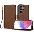 thumbnail image 1 of ELEHOLD Wallet Case for Samsung Galaxy S23 Ultra, Shockproof Leather Stand Case with Magnetic Clasp & Hand Strap,Brown, 1 of 6