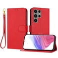 thumbnail image 1 of ELEHOLD Wallet Case for Samsung Galaxy S23 Ultra, Shockproof Leather Stand Case with Magnetic Clasp & Hand Strap,Red, 1 of 6