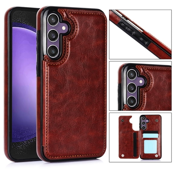 ELEHOLD Wallet Case for Samsung Galaxy S26+, Card Holders Kickstand Function Magnetic Button Slim Lightweight Flip Back Cover ,Brown