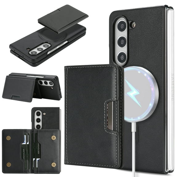 ELEHOLD Wallet Case for Samsung Galaxy Z Fold 7, Shockproof Magnetic Leather Case with Card Holders & Stand,Black
