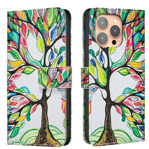 ELEHOLD Wallet Case for iPhone 11, PU Leather Patterned Flip Folio Stand Card Slots Magnetic Closure Shockproof Protective Case for Women Girls,D