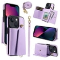 thumbnail image 1 of ELEHOLD Wallet Case for iPhone 13, PU Leather Flip Case with Crossbody & Wrist Strap,Full Protection Case with Card Slots & Kickstand,Purple, 1 of 11