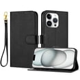 thumbnail image 1 of ELEHOLD Wallet Case for iPhone 13 Pro Max, Shockproof Leather Stand Case with Magnetic Clasp & Hand Strap,Black, 1 of 6
