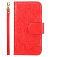 thumbnail image 1 of ELEHOLD Wallet Case for iPhone 14 Pro 6.1 inch Camellia Flower Pattern Card Slots Handstrap Magnetic Clasp Kickstand Shockproof Purse Case,Red, 1 of 5