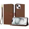 thumbnail image 1 of ELEHOLD Wallet Case for iPhone 14, Shockproof Leather Stand Case with Magnetic Clasp & Hand Strap,Brown, 1 of 6