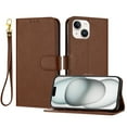 thumbnail image 1 of ELEHOLD Wallet Case for iPhone 15, Shockproof Leather Stand Case with Magnetic Clasp & Hand Strap,Brown, 1 of 6