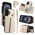 thumbnail image 1 of ELEHOLD Wallet Case for iPhone 16 Plus, PU Leather Flip Case with Crossbody & Wrist Strap,Full Protection Case with Card Slots & Kickstand,Beige, 1 of 7