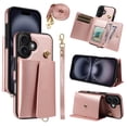thumbnail image 1 of ELEHOLD Wallet Case for iPhone 16 Plus, PU Leather Flip Case with Crossbody & Wrist Strap,Full Protection Case with Card Slots & Kickstand,Rosegold, 1 of 7