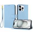 thumbnail image 1 of ELEHOLD Wallet Case for iPhone 16 Pro Max, Shockproof Leather Stand Case with Magnetic Clasp & Hand Strap,Blue, 1 of 6