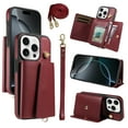 thumbnail image 1 of ELEHOLD Wallet Case for iPhone 16 Pro, PU Leather Flip Case with Crossbody & Wrist Strap,Full Protection Case with Card Slots & Kickstand,Winered, 1 of 7