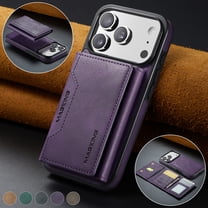 ELEHOLD Wallet Case for iPhone 17, Luxury Leather RFID Blocking Flip Stand Wallet Case with 2 in 1 Detachable Card Holder ,Purple