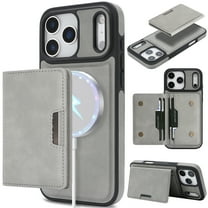 ELEHOLD Wallet Case for iPhone 17 Pro, 2IN1 Leather Shockproof Case with Stand and Card Holders,Gray