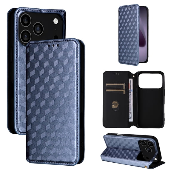 ELEHOLD Wallet Case for iPhone 17 Pro Max, Shockproof Leather Flip Case with Kickstand and Card Slots,Blue