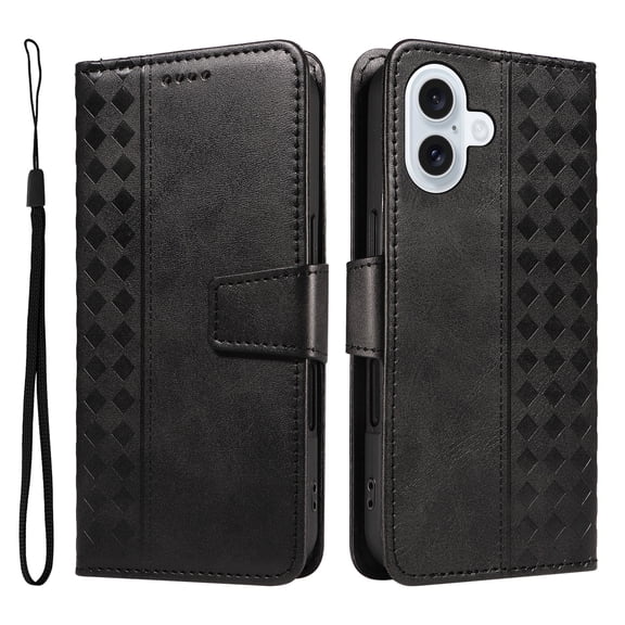 ELEHOLD Wallet Case for iPhone 17, Shockproof Leather Folio Kickstand Case with Card Slots and Strap,Black