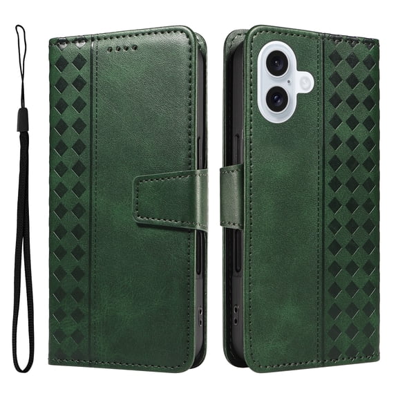 ELEHOLD Wallet Case for iPhone 17, Shockproof Leather Folio Kickstand Case with Card Slots and Strap,Darkgreen
