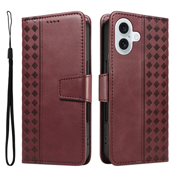 ELEHOLD Wallet Case for iPhone 17, Shockproof Leather Folio Kickstand Case with Card Slots and Strap,Red