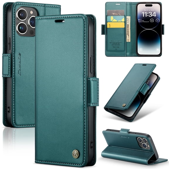 ELEHOLD Wallet Case For iPhone 11,Premium Leather Case wih RFID Blocking Function Card Slots Kickstand Magnetic Clasp Shockproof Cover for Men Women,Green