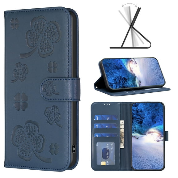 ELEHOLD Wallet Case for iPhone 11 Pro Folio Card Holders Case with Premium Leather Embossed Pattern Adjustable Stand Function Magnetic Clasp Shockproof Full Protective Purse Case,blue