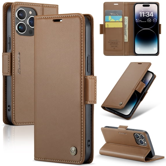 ELEHOLD Wallet Case for iPhone 11 Pro Max 6.5" Premium Leather Case wih RFID Blocking Function Card Slots Kickstand Magnetic Clasp Shockproof Cover for Men Women,Brown