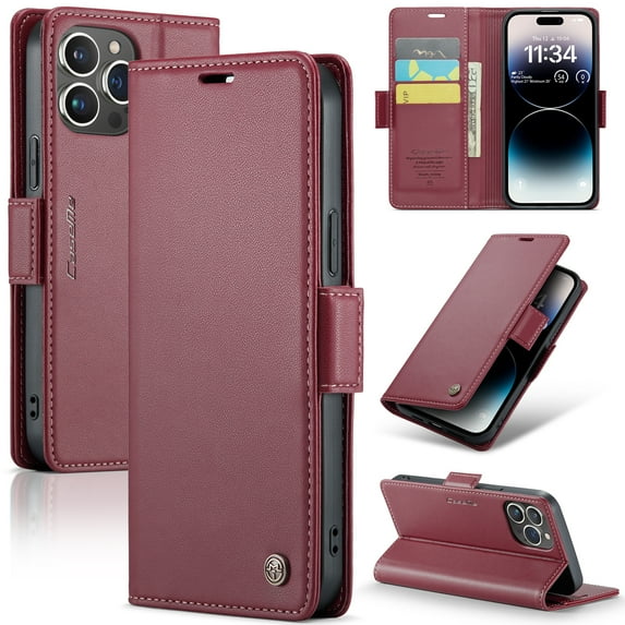 ELEHOLD Wallet Case for iPhone 11 Pro Max 6.5" Premium Leather Case wih RFID Blocking Function Card Slots Kickstand Magnetic Clasp Shockproof Cover for Men Women,Wine
