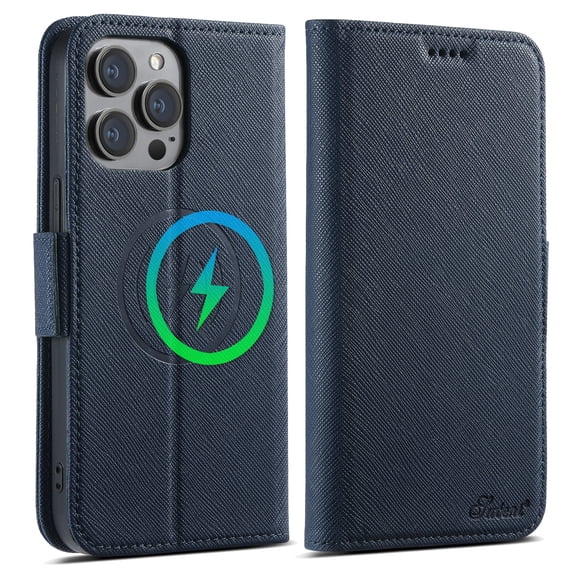 ELEHOLD Wallet Case for iPhone 12 Pro / 12 6.1", Compatible with Mag Safe Accessory, Cross Pattern Anti-slip Card Holder Kickstand PU Leather Flip Folio Shockproof Phone Case Cover ,Blue