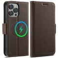 thumbnail image 1 of ELEHOLD Wallet Case for iPhone 12 Pro / 12 6.1", Compatible with Mag Safe Accessory, Cross Pattern Anti-slip Card Holder Kickstand PU Leather Flip Folio Shockproof Phone Case Cover ,Brown, 1 of 8