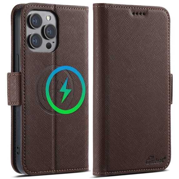 ELEHOLD Wallet Case for iPhone 12 Pro / 12 6.1", Compatible with Mag Safe Accessory, Cross Pattern Anti-slip Card Holder Kickstand PU Leather Flip Folio Shockproof Phone Case Cover ,Brown