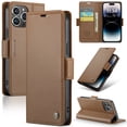 thumbnail image 1 of ELEHOLD Wallet Case For iPhone 12 Pro / 12 6.1",Premium Leather Case wih RFID Blocking Function Card Slots Kickstand Magnetic Clasp Shockproof Cover for Men Women,Brown, 1 of 7