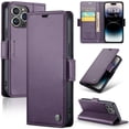 thumbnail image 1 of ELEHOLD Wallet Case For iPhone 12 Pro / 12 6.1",Premium Leather Case wih RFID Blocking Function Card Slots Kickstand Magnetic Clasp Shockproof Cover for Men Women,Purple, 1 of 7