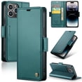 thumbnail image 1 of ELEHOLD Wallet Case For iPhone 12 Pro / 12 6.1",Premium Leather Case wih RFID Blocking Function Card Slots Kickstand Magnetic Clasp Shockproof Cover for Men Women,Green, 1 of 1