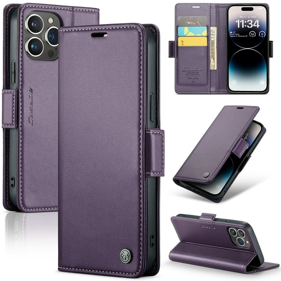 ELEHOLD Wallet Case for iPhone 12 Pro Max 6.7" Premium Leather Case wih RFID Blocking Function Card Slots Kickstand Magnetic Clasp Shockproof Cover for Men Women,Purple