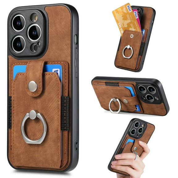 ELEHOLD Wallet Case for iPhone 12,with Card Holder 360° Rotation Ring Holder Stand Function Shockproof Anti-Scratch Protective Luxury Leather Purse Case,brown