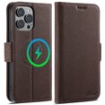 thumbnail image 1 of ELEHOLD Wallet Case for iPhone 13, Compatible with Mag Safe Accessory, Cross Pattern Anti-slip Card Holder Kickstand PU Leather Flip Folio Shockproof Phone Case Cover ,Brown, 1 of 8
