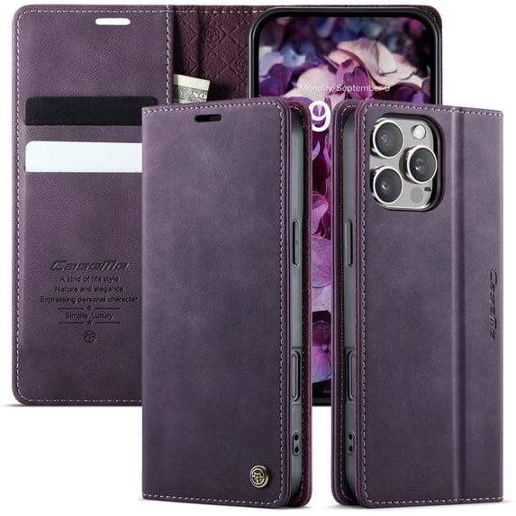 ELEHOLD Wallet Case for iPhone 13 Mini, Shockproof Faux Leather Flip Kickstand RFID Blocking Shockproof Card Cash Slots Wallet Case for iPhone 13 Mini,Purple