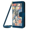 thumbnail image 1 of ELEHOLD Wallet Case for iPhone 13 Premium Leather Flower Floral Pattern with Card Slots Kickstand Function Crossbody Shoulder Strap Wriststrap Lanyard Folio Wallet Case,darkblue, 1 of 8