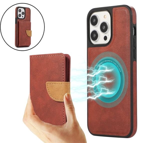 ELEHOLD Wallet Case for iPhone 13 Pro Max Synthetic Leather 2-in-1 Phone Case with Magnetic Detachable Flip Card Slot Magnetic Clasp Drop Protection Shockproof Full Protective Wallet Case,winered