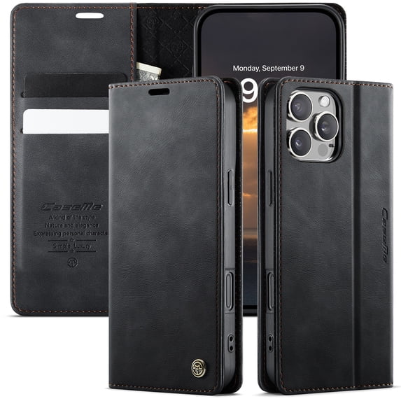 ELEHOLD Wallet Case for iPhone 13 Pro, Shockproof Faux Leather Flip Kickstand RFID Blocking Shockproof Card Cash Slots Wallet Case for iPhone 13 Pro,Black