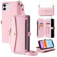 thumbnail image 1 of ELEHOLD Wallet Case for iPhone 13,RFID Blocking Card Holder Flip Folio PU Leather Kickstand Shockproof Protective Phone Case with Hand Crossbody Strap for iPhone 13,Pink, 1 of 9