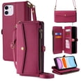 thumbnail image 1 of ELEHOLD Wallet Case for iPhone 13,RFID Blocking Card Holder Flip Folio PU Leather Kickstand Shockproof Protective Phone Case with Hand Crossbody Strap for iPhone 13,Red, 1 of 9