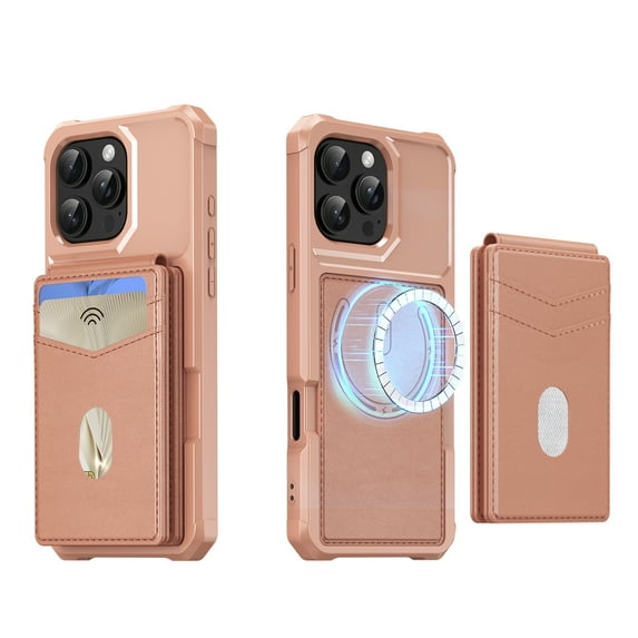 ELEHOLD Wallet Case for iPhone 14, 2-in-1 Magnetic Leather Phone Case with RFID Blocking Card Holder Detachable Wallet ,Strong Magnetic Wireless Charging Compatible ,Rosegold