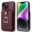 thumbnail image 1 of ELEHOLD Wallet Case for iPhone 14 6.1" with Organ Card Slots Holders Rotatable Finger Ring Holder Stand Function Premium Leather Shockproof Purse Case,Winered, 1 of 8